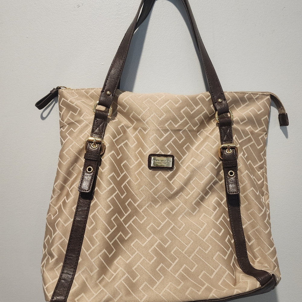 Tommy Hilfiger Cream and Brown Tote Bag